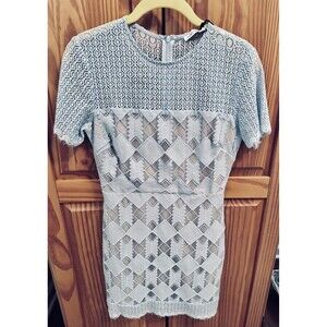 NWT English Factory Powder Blue Dress Sz S Geometric Lace Mini Lined Bodycon